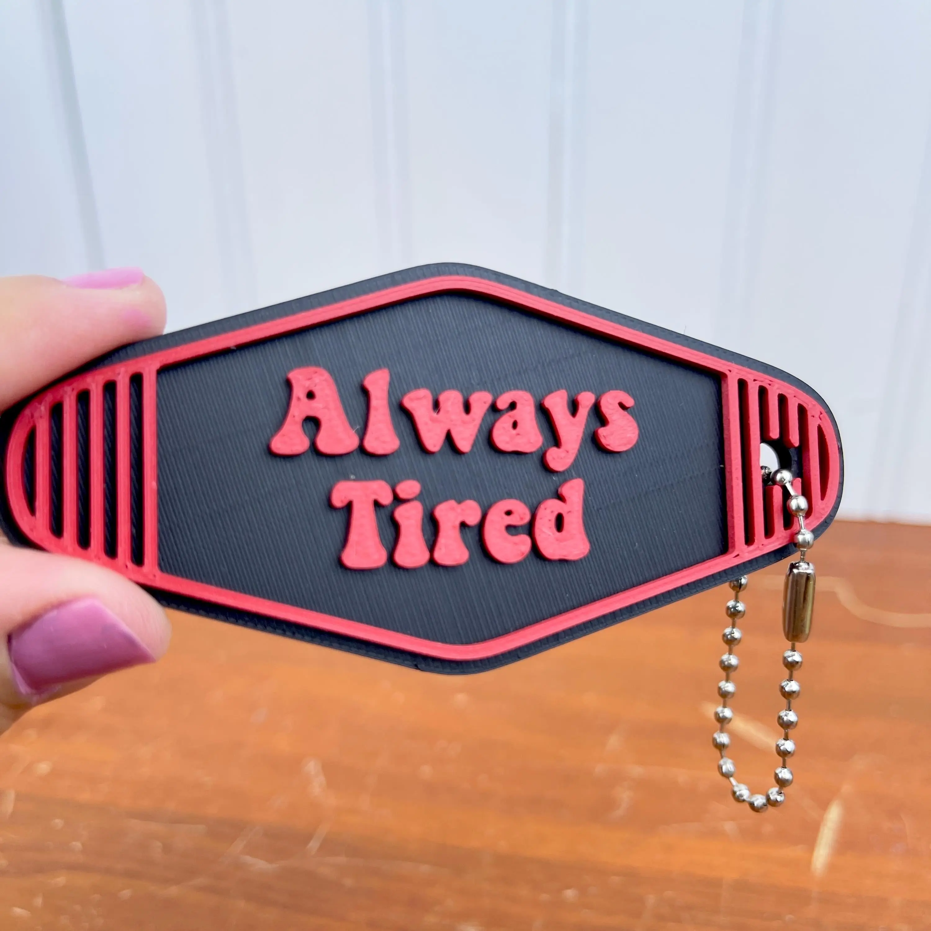 Retro Motel Keychain, Always Tired, Ballchain Keychain