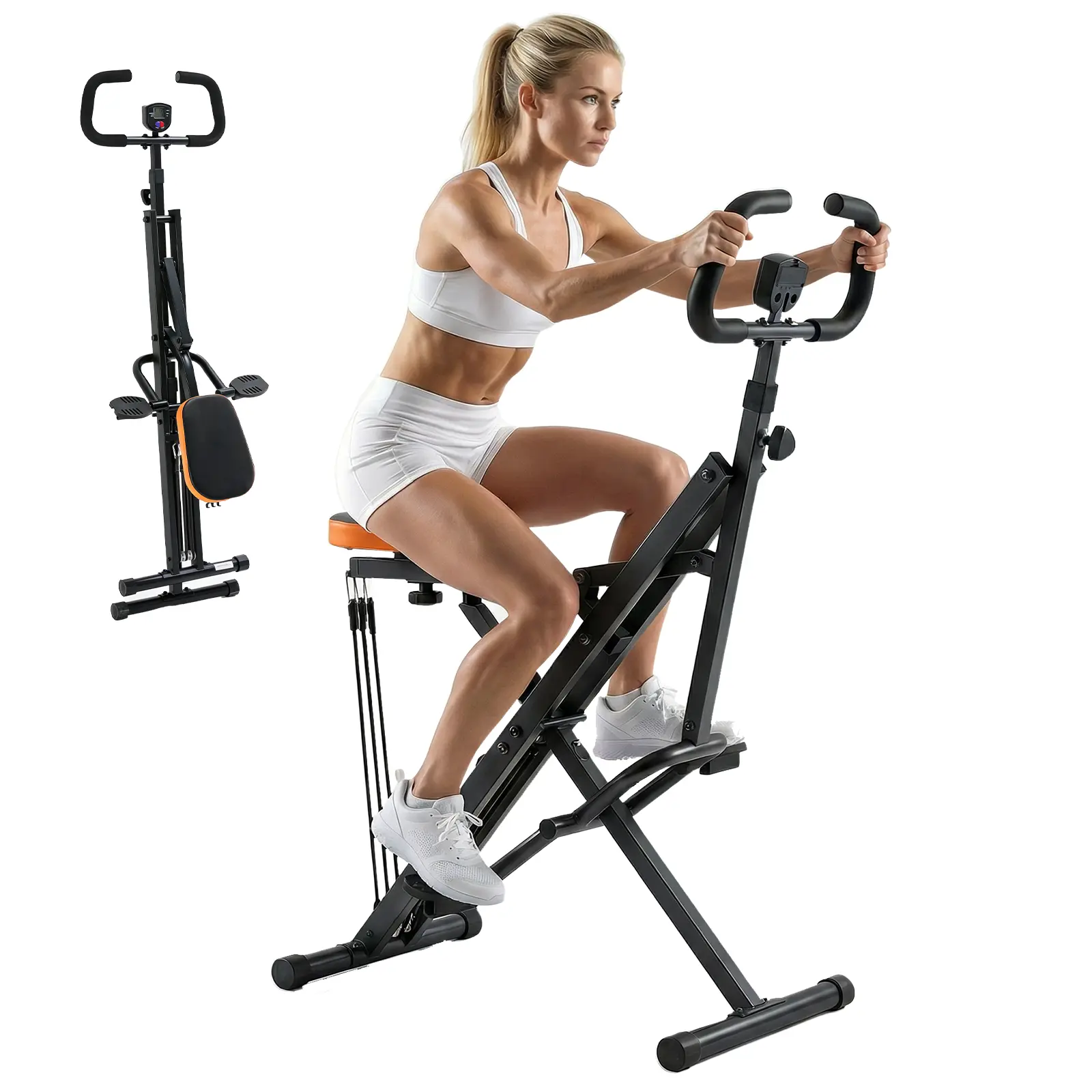 Women-Focused Glute Workout Trainer, Foldable Steel Frame Squat Platform with Resistance Levels, Adjustable Thigh & Hip Trainer Rowing Machines, 330LB Capacity, Functional Training Workout, Home Workout Gear, Compact Exercise Equipment