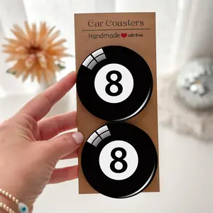 8 Ball Car Coasters, Handmade Pool Themed Auto Cup Holder Mats for Billiards Lovers，Absorbent Anti Slip