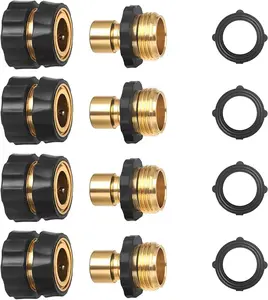 STYDDI Garden Hose Quick Connect Fittings Coupler, Metal Hose Fitting Quick Connector 3/4 Inch GHT Male and Female - No Leaks Water Hoses Quick Disonnect Adapter, 4 Set