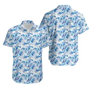 Blastoise Inspired Hawaiian Shirt – Retro Monster Tropical Aloha Button Up, Short Sleeve Beach Vacation Shirt for Men, Anime Fan Summer Party Outfit