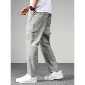 [Loose Solid Cargo Vintage Pants] Men's Stylish Vintage Style Loose Solid Cargo Pants With Pockets, Causal Breathable Straight Leg Men's Bottom Clothing For City Walk Street Hanging Outdoor Activities