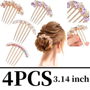 4PCS Pearl Rhinestones Hair Accessories - Crystals Butterfly Hair Fork Clips for Updo Buns, Decorative French Twist Hair Pins, Vintage Styling Combs for Women and Girls - Hair Styling Accessories Sports & Outdoor