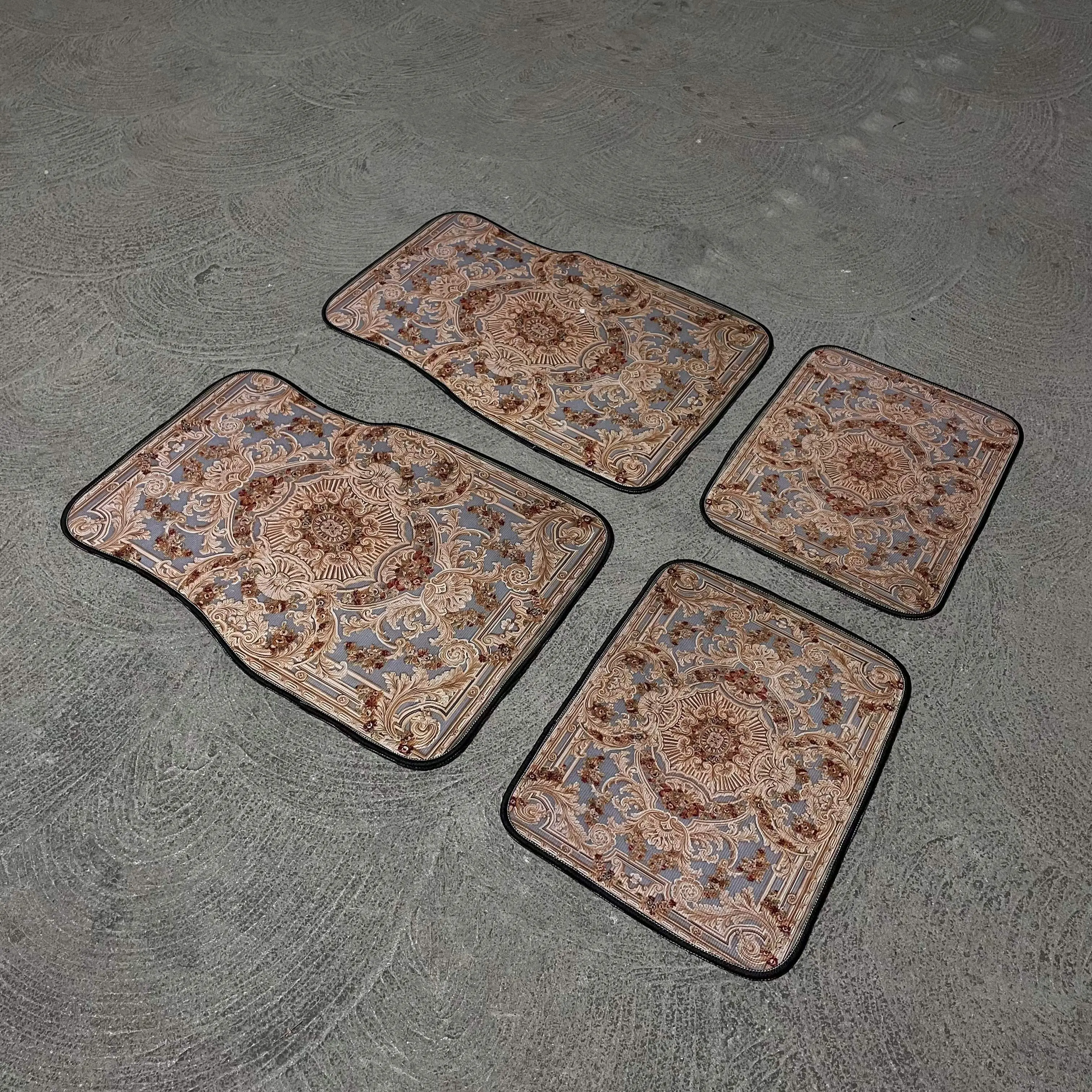 Persian Car Floor Mats - Sandstone Beige, Ethnic Geometric Pattern, Complete Coverage, Snug Secure Layout, All-Weather Grip, Easy Install, Fits Most Cars for Daily Driving