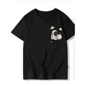 Unisex Astronaut Cartoon T-shirt - Thick Soft Cotton Crewneck Tee for Men Women - High Density Fabric Breathable Day Suits - Pink Black