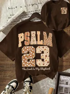 Women's Casual Round Neck Short Sleeve T-Shirt With Psalm 23 "The Lord Is My Shepherd" Bible Verse Graphic, Vintage Faith Design Suitable For Autumn/Winter Summer