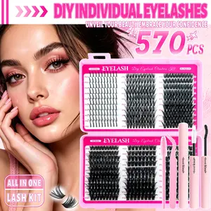 D Curl Lash Extension Kit– Big Volume, Mixed Length, Includes Bond&Seal, Tweezers & Brush, Long-Lasting Curl for Work, Date Night, or Special Events, Easy DIY at Home