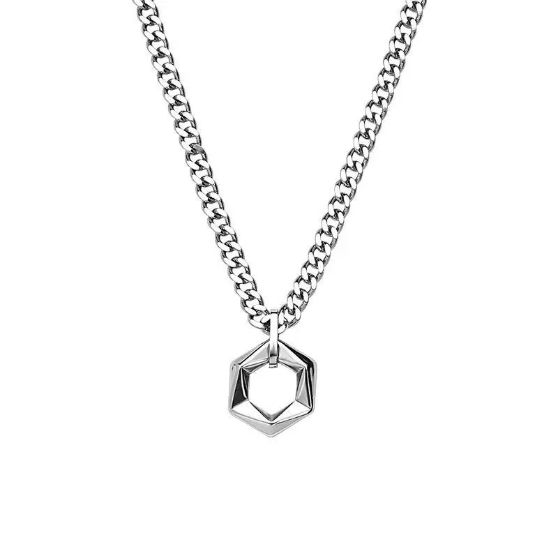 Stainless steel hexagon necklace HexaCube: Minimalist Geometric Pendant Necklace