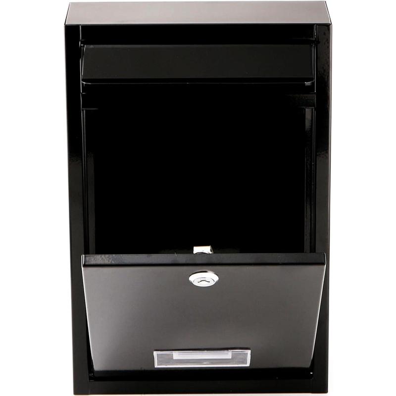 Wall Mount Mailbox, Steel Cover Metal Drop Box, Mail Box with Key Lock, Dropbox with Slot for Envelope, Home, Outside, Office Business, Decor, 12.6" H x 8.5" L x 3.3" W, Black