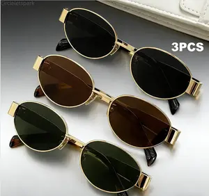 3-Pack Of Women's Metal Frame Oval Fashion SunGlasses Suitable For Daily Wear Beach Accessories For Women Glasses Shades lentes de moda