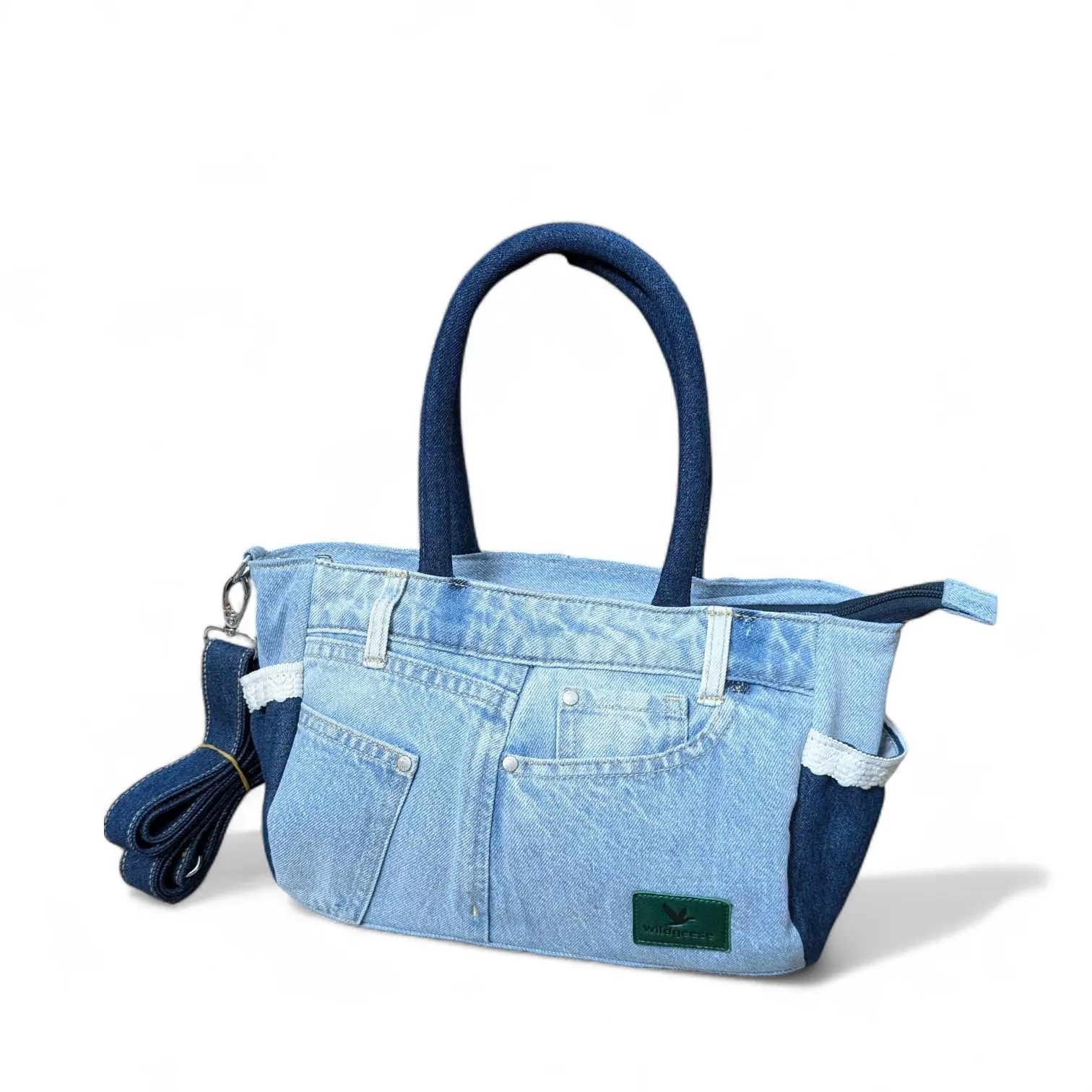 Wildgeese  Moon  HandmadeDenim Shoulder Bag Satchel - Upcycled Jean Pocket Bag