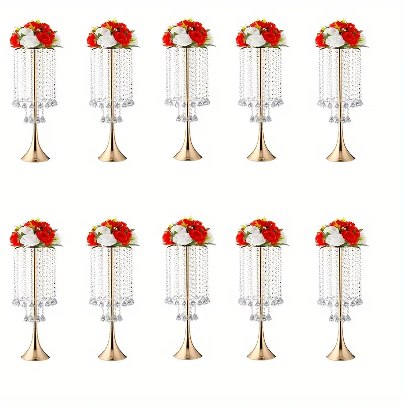 Crystal Flower Stand 2/10 Piece Gold Centerpiece High Metal Vase for Weddings Parties Dinners Events Hotels Home Decoration