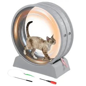 31 Inch Silent Cat Exercise Wheel – Heavy Duty Indoor Cat Treadmill with Carpeted Runway & Safety Lock, Weight Loss Running Wheel for Cats, Easy Assembly (Gray, 31.5”L x 33.5”H)