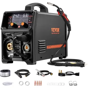 VEVOR MIG Welder, 160A Synergic Mig Welding Machine, 4-in-1 Gas MIG/Flux Core MIG/Stick/Lift TIG Multi-Process Welder Machine, 110V/220V Dual Voltage Mig Welder with IGBT Inverter LCD Screen DisplayVEVOR Super Brand Day