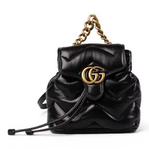 Pre-owned GUCCI Leather Backpacks GG Marmont Back Black G26010846