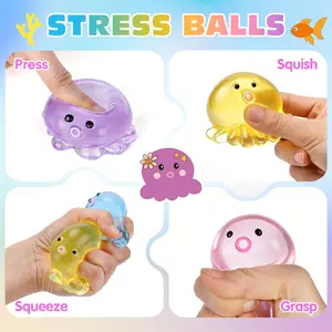 4 Colors Octopus Stress Ball, Squishies, Sensory Squeeze, Anxiety Relief Toy for Adults and Kids, Perfect for Party Gifts, Classroom Rewards, Birthday Presents