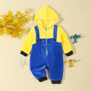 Toddler Baby Boy Girl Halloween Costume Fuzzy Warm Little Yellow Man Zipper Jumpsuit Fall Winter Halloween Outfit