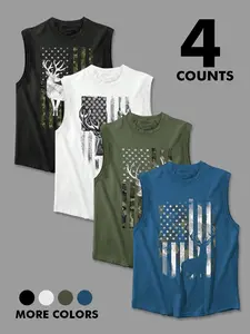 Men's American Flag & Letter Print Tank Top, Vest Tank Top, Regular Fit Casual Sporty Sleeveless Top for Summer, Men's Clothes for Daily Wear, Socks, Menswear, Tank Tops Workout