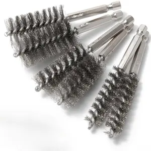 6pcs Copper Tube Pipe Cleaner, 1/2” 3/4” 1” Pipe Cleaning Brush Set, Stainless Steel Wire Bore Brushes for Power Drill, 1/4 Inch Hex Shank