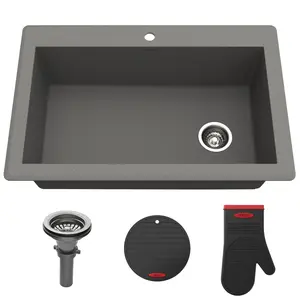 Kraus Forteza™  33 in. Dual Mount Single Bowl Granite Kitchen Sink in Grey