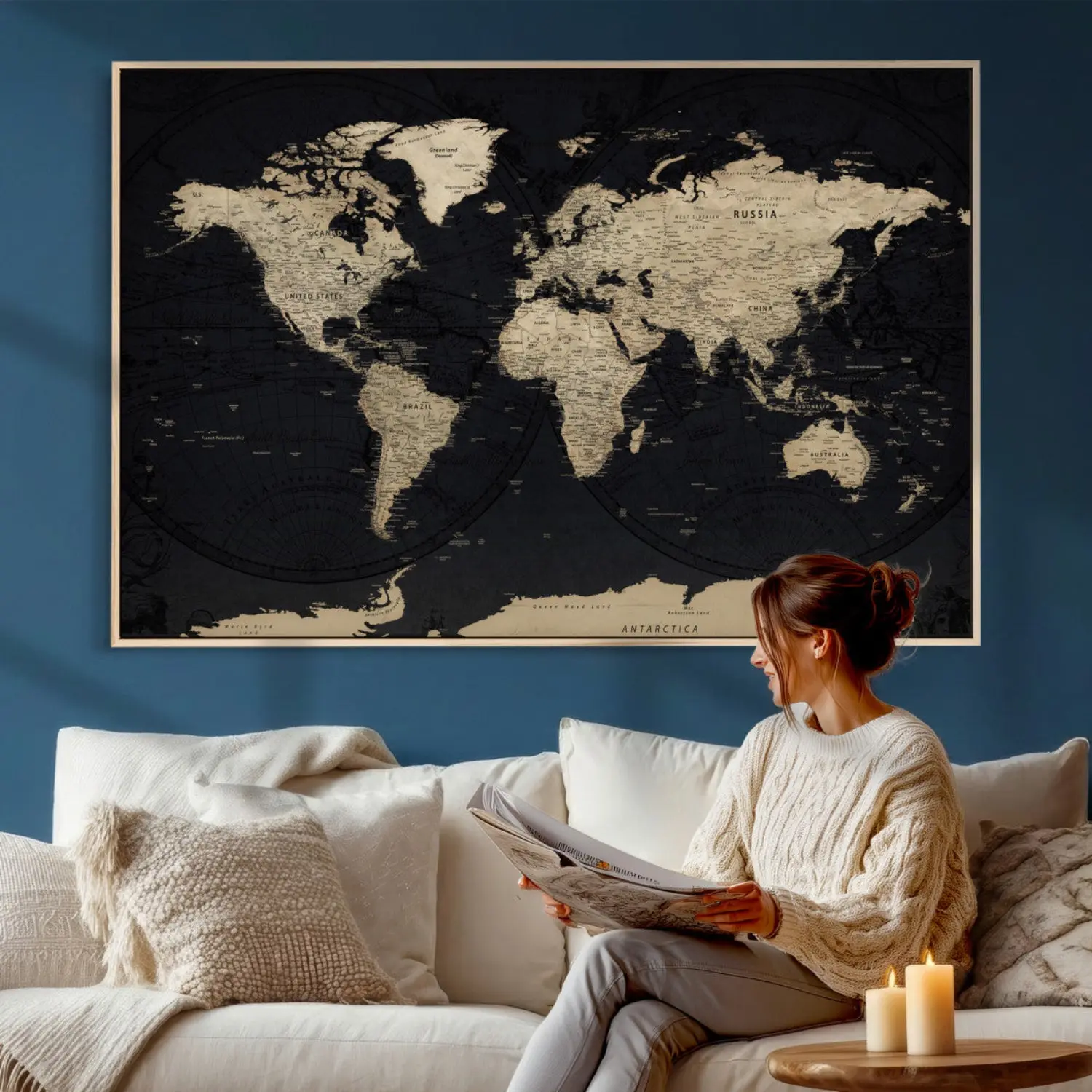 Detailed World Map Wall Art Print - Home Decor Artwork for Rooms, Ideal Adventure-Themed Gift