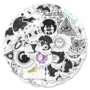 50pcs Zodiac Astrology Mystical Stickers Pack, Waterproof Vintage Celestial Witchy & Zodiac Decals for Laptop, Water Bottle, Journal & Scrapbook, Astrology Lover Gift, DIY Sticker Paper, Decorative Stickers