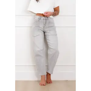 Restock! Risen The Stormi High Rise Grey Barrel Jeans with Patch Pockets