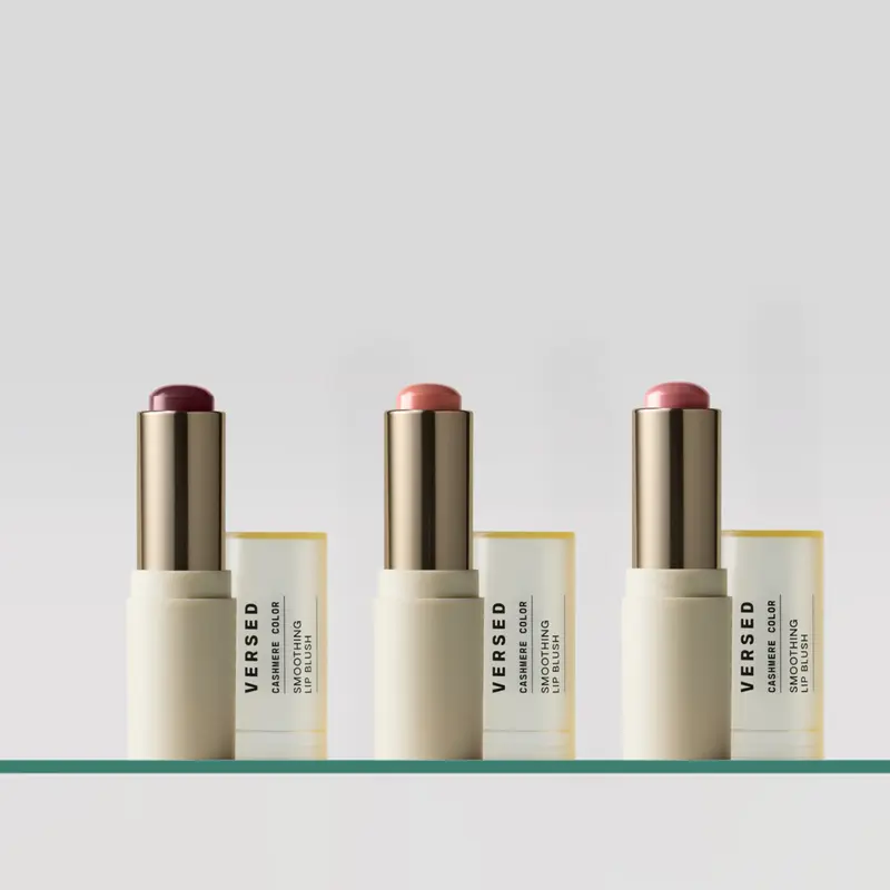 Versed Cashmere Color Trio – 3-Piece Smoothing Lip Blush Set with Shea Butter & Camellia Oil – Buildable Hydrating Tinted Lip Balm Bundle for Natural Color - Shades Reserve, Scene, Casual