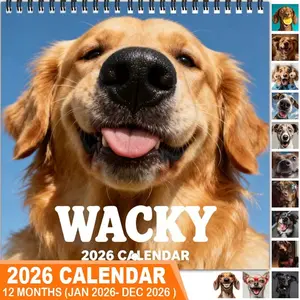 2026 Dog Theme Wall Calendar, 12 Months Colorful Illustrations, 7.9in X 7.9in Perfect Size, Cute Fun Dog Art Decor Gift