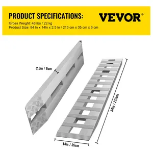 VEVOR 84*14*2.5 Inch Aluminum Ramps 6000LBS Capacity Car Trailer Truck ATV Ramps 1 Pair 2 Ramps
