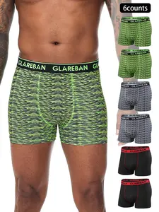 6pcs pack Fashion style Plain Athletic Sportswear Activewear Boxer Shorts Men's Confortable Elastic Underwear for Men Breathable Underpants Male Slips Homme Fit Sports Panties Sexy Briefs Boxing Slips