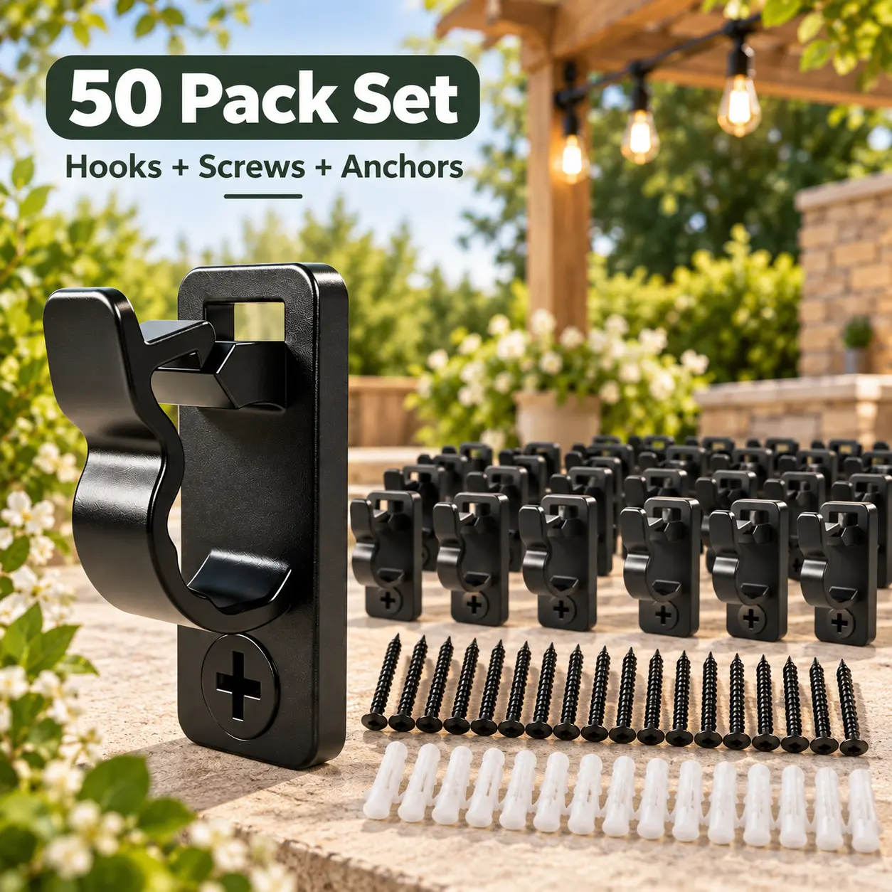 50-Pack Outdoor String Light Hooks with Screws, Weatherproof Cable Clips for Patio, Fence, Christmas Lights & Outdoor Decor Secure Hangers