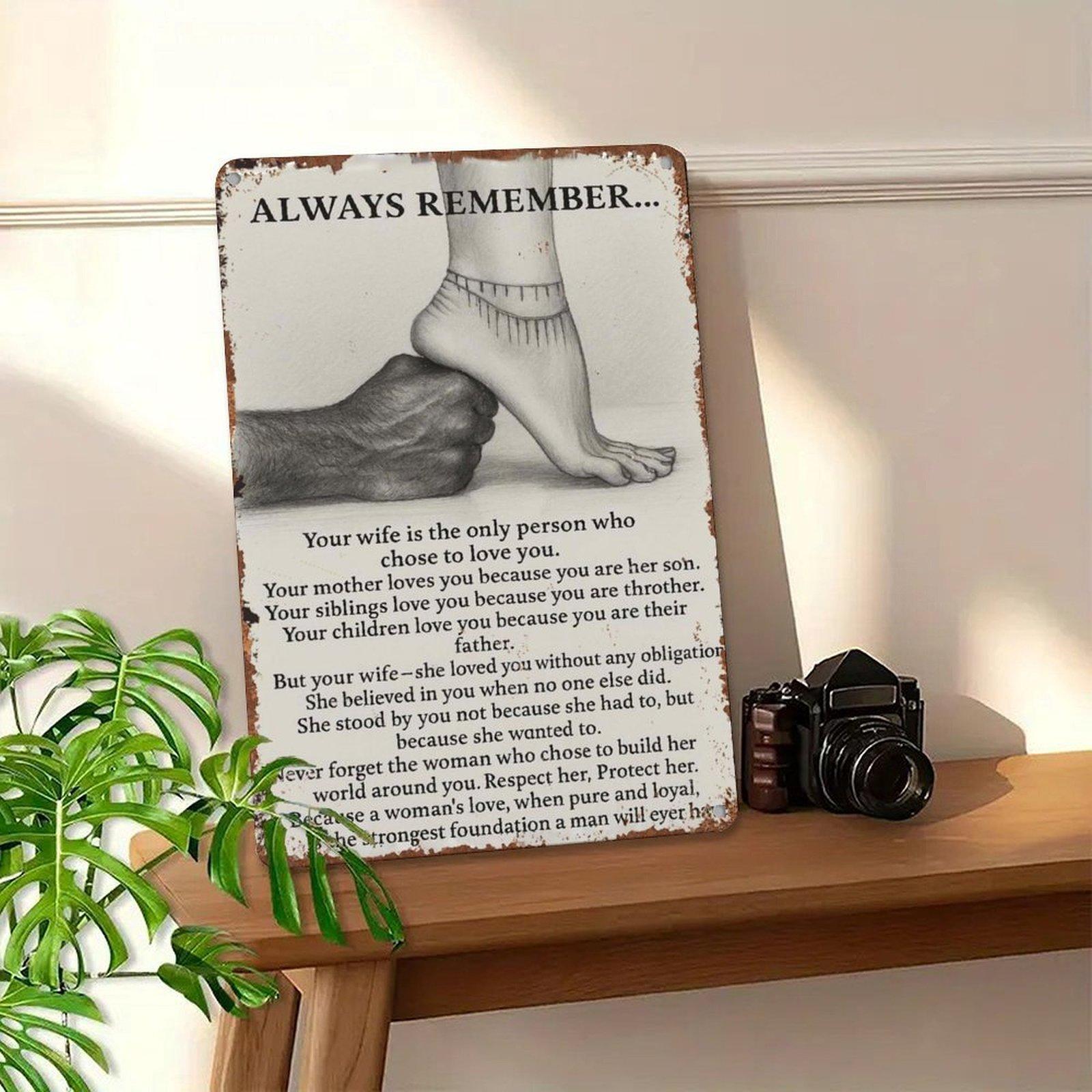 Always Remember Your Wife Respect Protect Her Aluminum Metal Sign - 8x12 Inch Retro Vintage Wall Decor for Bedroom, Man Cave, Marriage Ministry - Husband Gift