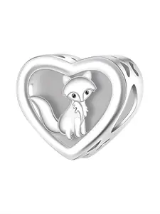 Cute Copper Fox Heart Charm, Plated with Precious Metal, Hollow Out Design, Perfect Gift for Friends, Daily Wear Jewelry