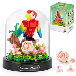 Flower parrot toy building set, creator animal micro-brick set, with dust cover, female birthday gift, girlfriend, teenager, adult 12