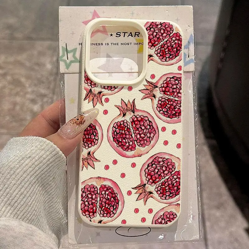 Watercolor Pomegranate Full-Cover Smartphone Case for iPhone 13 Pro/12/11/14 Plus/15/15 Pro Max/16 Plus/16 Pro Max, Slim TPU 5X Shockproof Stylish Protective Cover for Handheld Cellphone Devices & Accessories