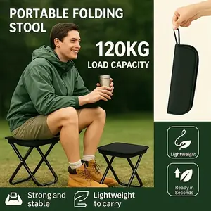 Portable Folding Pencil Bench, Durable Iron Frame, Lightweight and Compact, Folding Stool, Ideal for Outdoor Picnics, Camping, Fishing, Beach, Road Trips