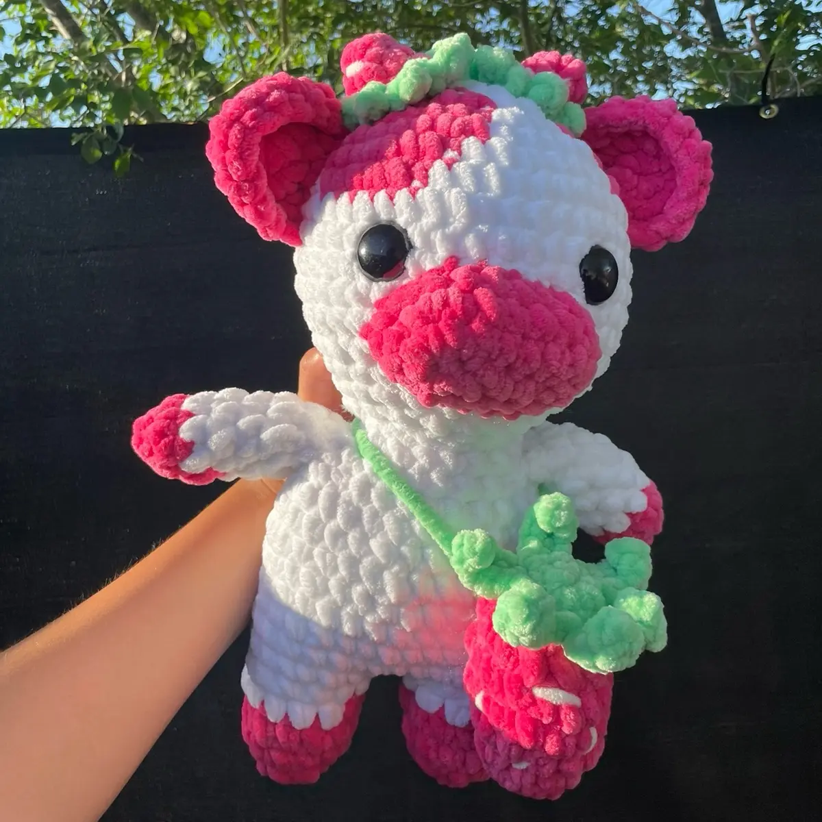 Jumbo Strawberry Cow Crochet Plush