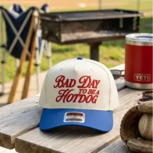 Funny BBQ Hat – “Bad Day To Be a Hotdog” Embroidered Cap, Retro Trucker Hat, Food Meme Gift, Gag Gift Idea