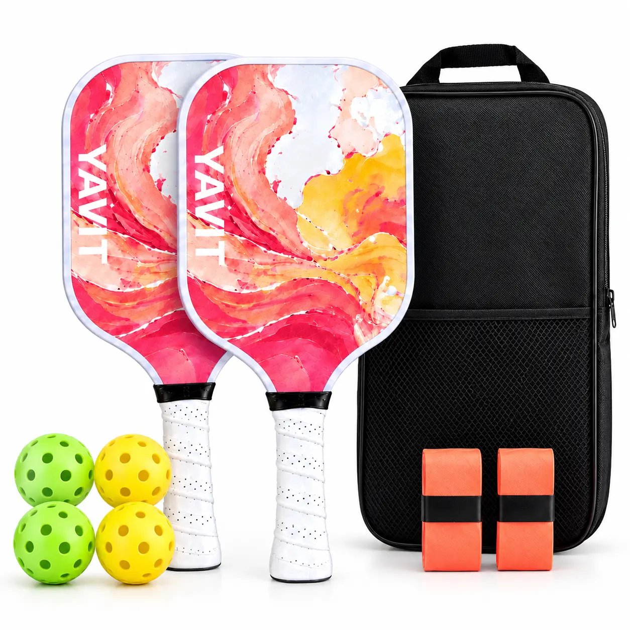 Pickleball Paddle Set for Beginners, 2 Paddles, 4 Balls & Carrying Bag, Colorful Outdoor Game Set