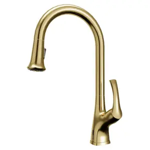 Chantilly Brushed Gold Touchless Kitchen Faucet – 17-3/8" High Arc, Pull-Down Spray, Motion Sensor, Dual-Function Stream, Battery Powered, Lead-Free Brass