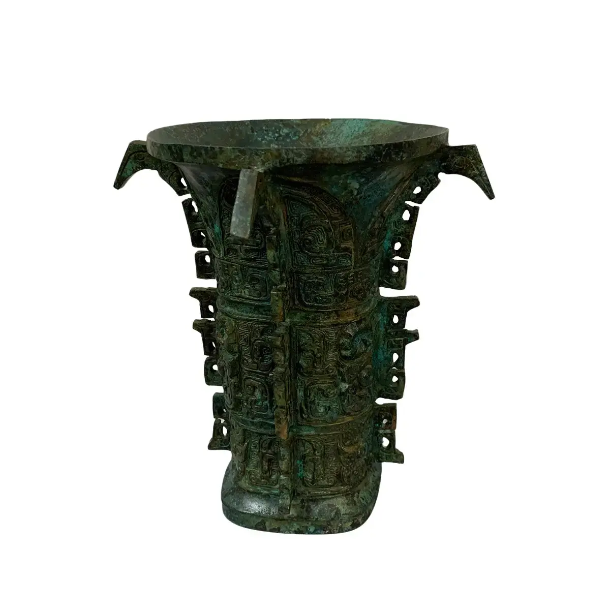 Original Flared Mouth Beast Pattern Bronze Art Vessel, Oriental Table Decor Statue
