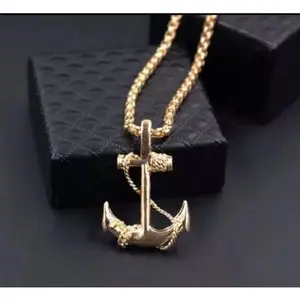 NEW - STAINLESS STEEL FASHION SEA ANCHOR NECKLACE FOR MEN & WOMEN  GOLD PLATED