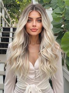24 inch long wavy wigs for women, gorgeous fluffy wigs without bangs, synthetic lace front wigs for party, daily use