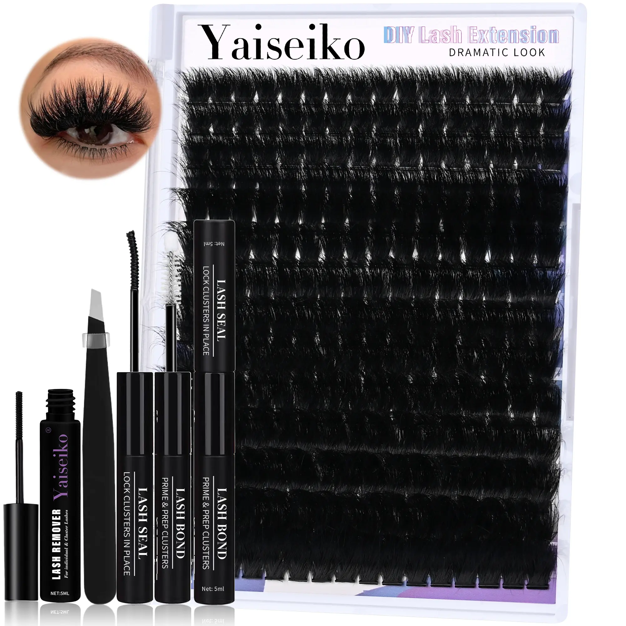 Yaiseiko Mega Lash Clusters Kit 300D Thick 12-25mm Volume Cluster Eyelash Extensions Kit 224Pcs Wispy Individual Lashes with Lash Bond and Seal and remover Eyelash Clusters Soft False Eyelashes