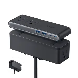 Anker Nano Power Strip, Desk Clamp with 1500J Surge Protection,5 ft Extension Cord, 70W Max Gaming Desk Accessory, 6 AC, 2 USB A, 2 USB C, Home Office Essential, Fitts 0.6 - 1.8" Tabletop Edge