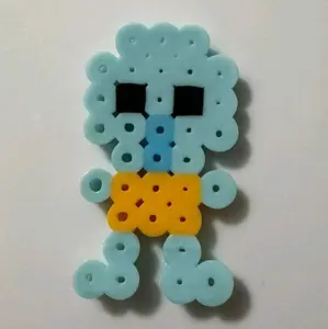 KraftedbyKailee PERSONAL OFFBRAND Squidward Perler Beaded Mini Magnet Keychain - Blue and Yellow Design