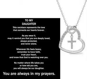 Heart Cross Necklace for Little Girls Daughters Granddaughters Nieces, Valentines Thanksgiving Baptism gifts for Kids Teens Toddler 18-20 inch adjustable clavicle necklace Exquisite gift box packaging