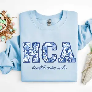 Toile De Jouy HCA T-shirt, Health Care Aide T-Shirt OR Sweatshirt , Floral HCA Nurse hoodie, Nurse Appreciation Gift Cotton Crewneck Fabric Fit