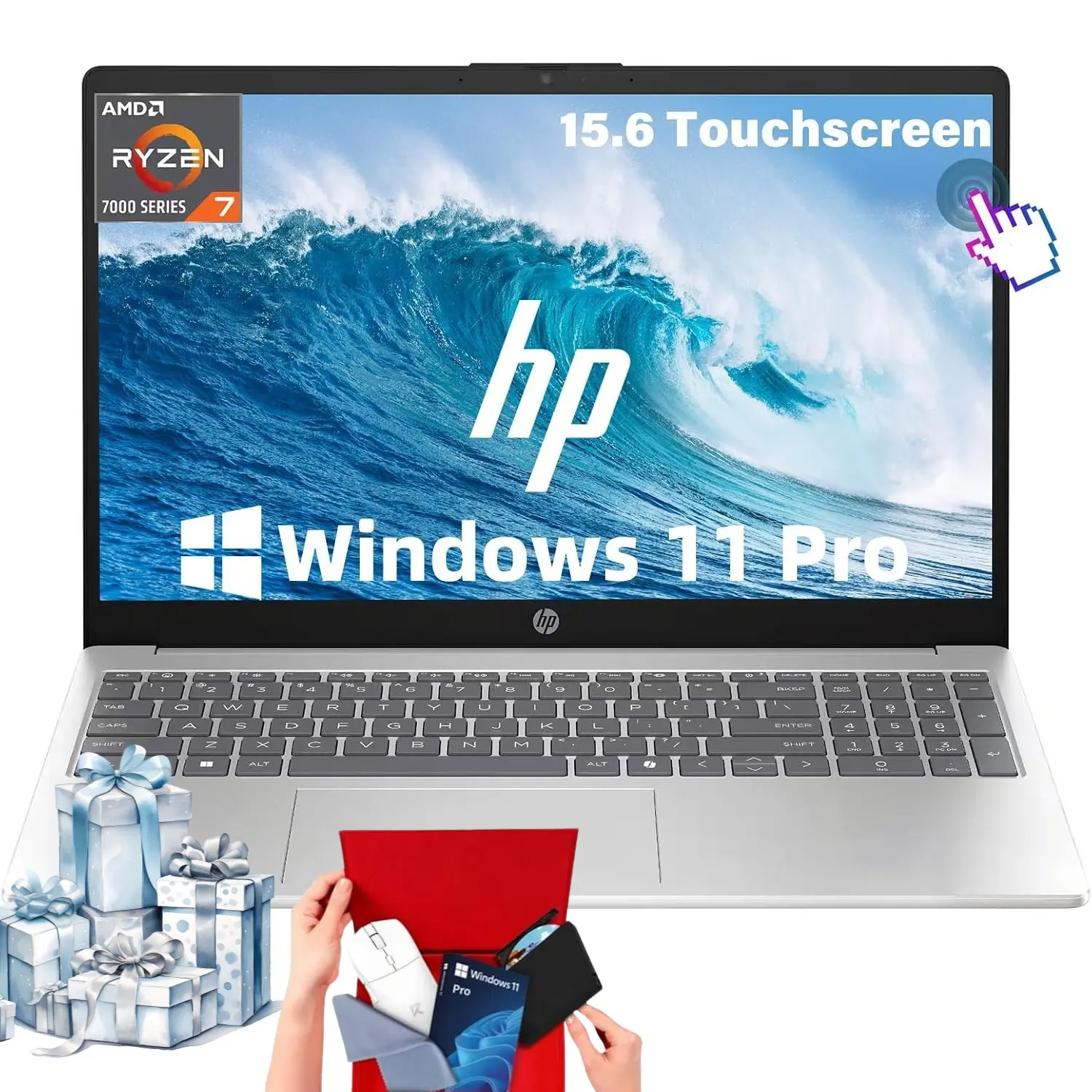 HP d1523 15.6" LCD Full HD Touchscreen Portable Laptop - AMD Ryzen 7 7730U, Up to 32GB RAM, 1TB SSD, Copilot AI Key, WiFi 6, Fast Charger, Built-in Li-ion Battery, Multiple Ports, Windows 11 Pro, Accessory Bundle Included (for Business/Study)